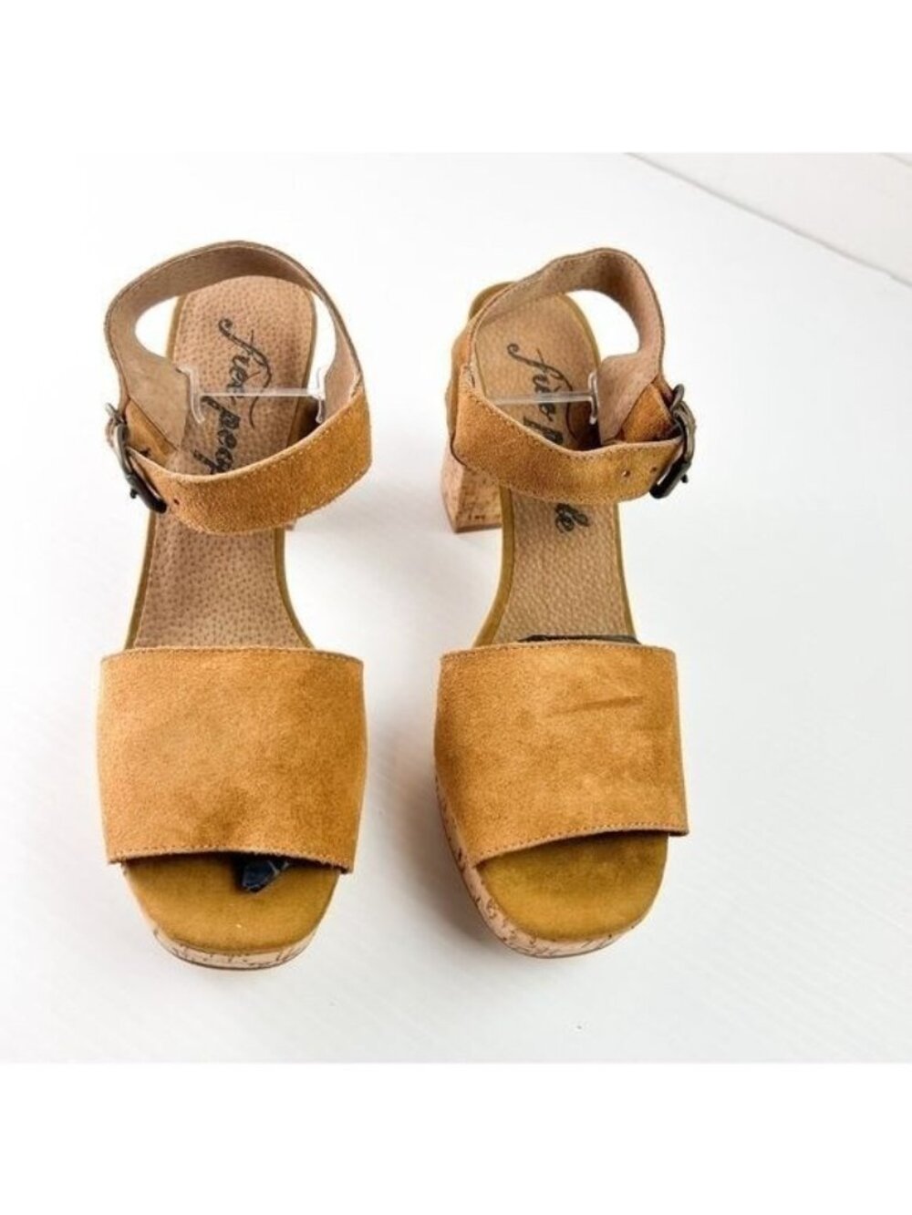 Free People Sandals womens 10  boho Tan Brooke Platform Suede Strap Block Sandal - Picture 6 of 13